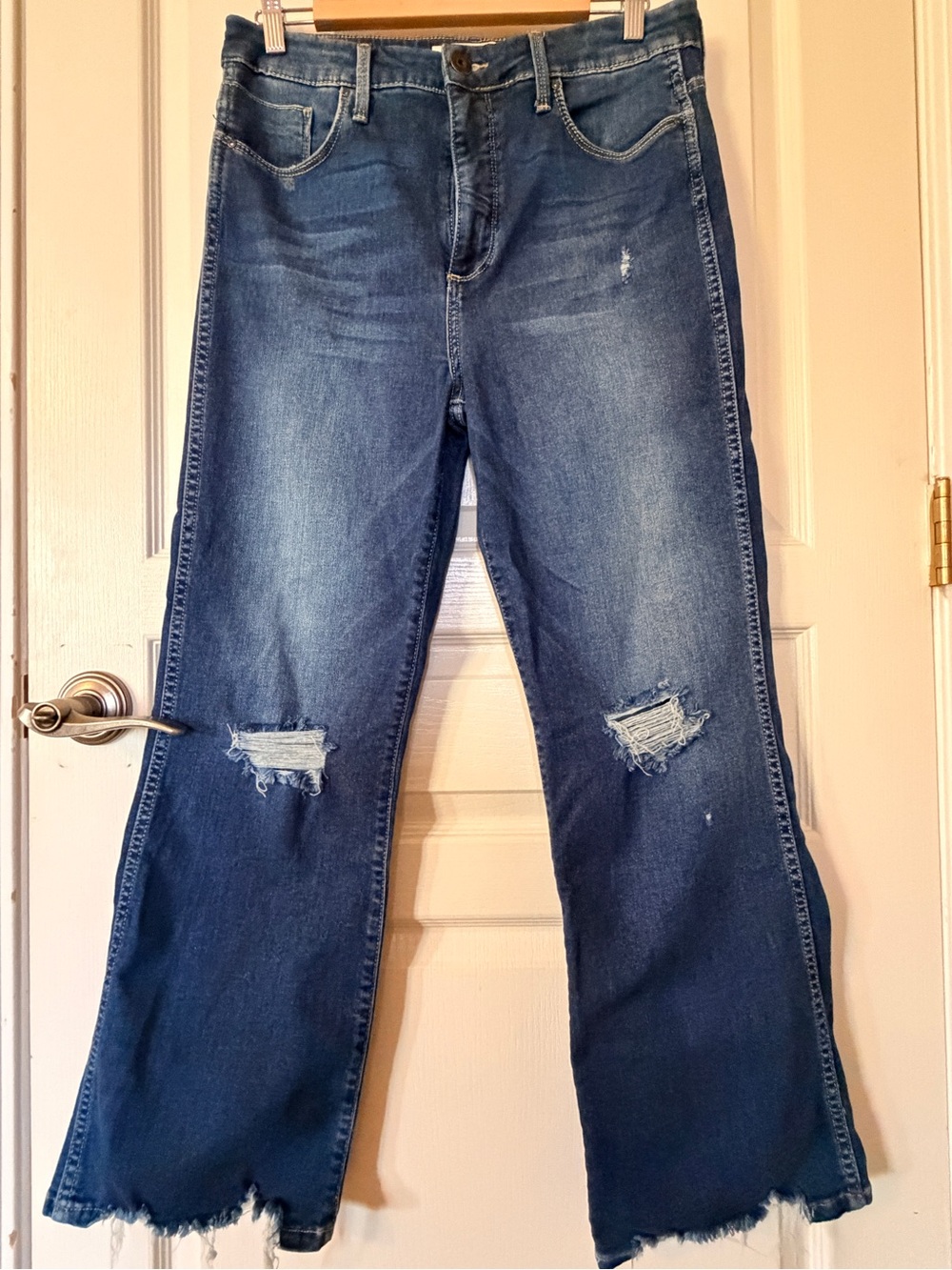 Whetherly Blue Distressed Wide-Leg Jeans